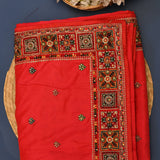 Vibrant Red Embroidered Saree With Scattered Gold Butti & Ornate Embroidered Border