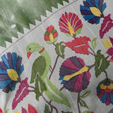 Sage Green Organza Saree With Diamond Jaal Body And Woven Parrot-Floral Shikargah Border