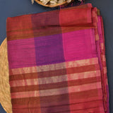 Multicolour Checkered Banarasi Silk Saree With Pink Borde