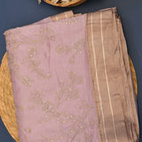 Elegant Lavender Georgette Saree With Gold Embroidered Jaal Design & Woven Border