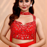 Scarlet Red Georgette Embroidered Indo-Western Set
