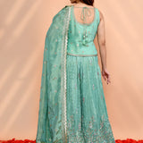 Turquoise Blue Tissue Silk Indo-Western Set
