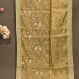 Dark Beige Silk Blend Tissue Embroidered Saree