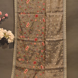 Brown Multi-Color Organza Tissue Printed Saree With Floral Patterns
