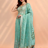 Turquoise Blue Tissue Silk Indo-Western Set