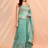 Turquoise Blue Tissue Silk Indo-Western Set