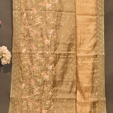 Elegant Beige Organza Tissue Saree With Hand-Embroidered Floral, Birds & Beaded Pallu
