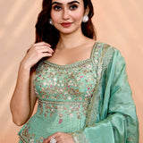 Turquoise Blue Tissue Silk Indo-Western Set