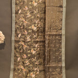 Sophisticated Brown Cotton Saree With Hand-Embroidered Floral, Birds & Pichwai Design