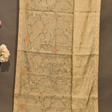 Delicate Beige Organza Tissue Saree With Hand-Embroidered Scattered Floral & Vine Design