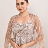 Pastel Cream Net Embroidered Lehenga Set