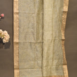 Light Mint Green Sheer Organza Saree With Magenta Floral Clusters And Woven Gold Zari Border