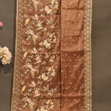 Brown Organza Handcrafted Saree Featuring Shikargah Embroidery With Gold Zari Work