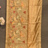Pastel Yellow Sheer Organza Printed Saree With Multicolour Floral Clusters And Woven Gold Zari Border