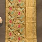 Elegant Beige Silk Blend Tissue Embroidered Saree