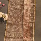 Peach Organza Tissue Designer Saree With Gold Zari Border