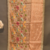 Peach Organza Tissue Embroidered Saree With Sequin Floral Details