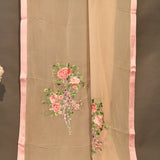 Beige Organza Designer Saree With Floral Embroidery