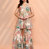Pastel Multi Colour Crepe Silk Floral Peplum Set