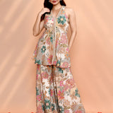 Pastel Multi Colour Crepe Silk Floral Peplum Set