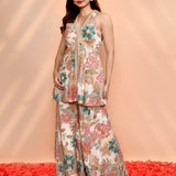Pastel Multi Colour Crepe Silk Floral Peplum Set