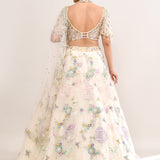 Pastel White Net Embroidered Lehenga Set