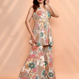 Pastel Multi Colour Crepe Silk Floral Peplum Set