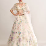 Pastel White Net Embroidered Lehenga Set