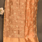 Peach Organza Tissue Designer Saree With Embroidered Floral Jaal