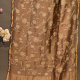 Brown Organza Tissue Designer Saree With Embroidered Floral Jaal