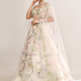 Pastel White Net Embroidered Lehenga Set