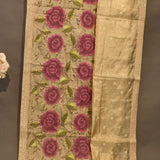 Gold Organza Tissue Designer Saree With Floral Embroidery