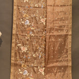 Elegant Beige Organza Tissue Saree With Hand-Embroidered Florals, Birds & Botanical Design
