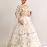 Pastel White Net Embroidered Lehenga Set