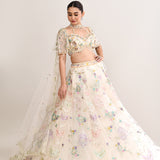 Pastel White Net Embroidered Lehenga Set