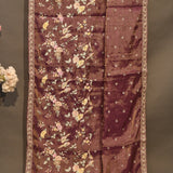 Ethereal Maroon Banarasi Organza Tissue Saree With Gold Zari Embroidered Floral & Bird Motifs