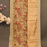 Beige Pink Designer Organza Tissue Saree With Hand-Painted Floral & Botanical Embroidery