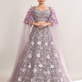 Dusty Lilac Net Embroidered Lehenga Set