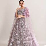 Dusty Lilac Net Embroidered Lehenga Set