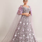 Dusty Lilac Net Embroidered Lehenga Set