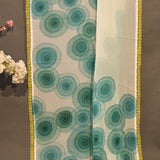 White And Green Georgette Printed Saree With Floral Jaal Design