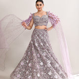 Dusty Lilac Net Embroidered Lehenga Set