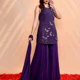 Dark Purple Georgette Embroidered Sharara Set