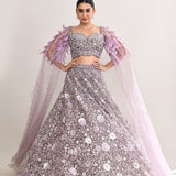Dusty Lilac Net Embroidered Lehenga Set