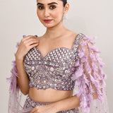 Dusty Lilac Net Embroidered Lehenga Set