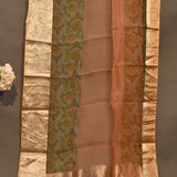 Rust Brown Printed Chiffon Saree With Golden Floral Paisley & Woven Border