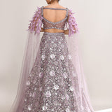 Dusty Lilac Net Embroidered Lehenga Set