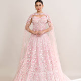 Soft Pink Net Embroidered Lehenga Set