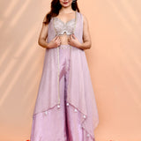 Lilac Tissue Silk Embroidered Indo-Western Set