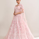 Soft Pink Net Embroidered Lehenga Set